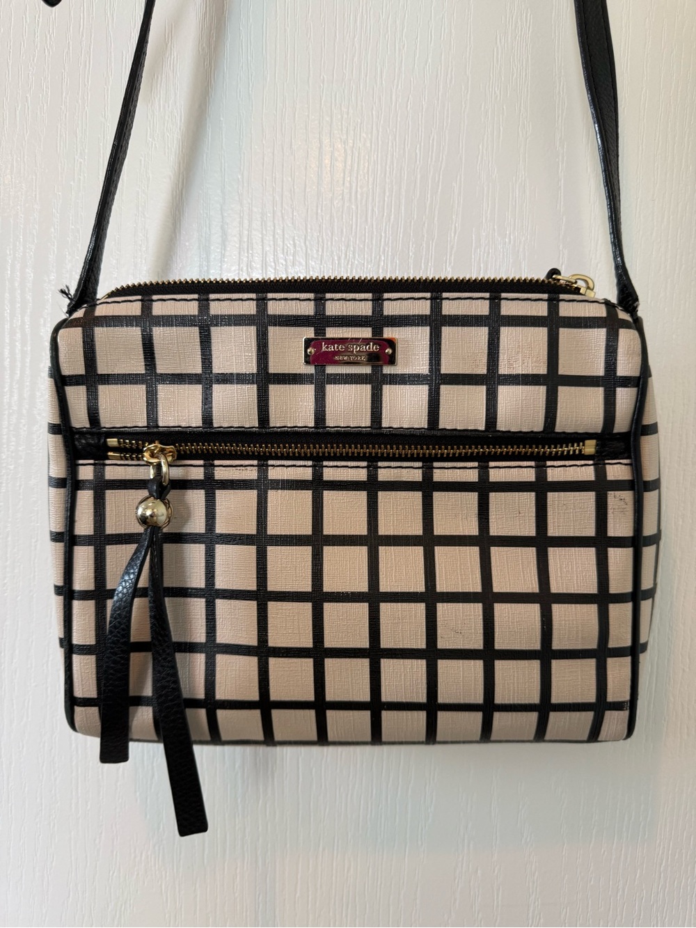 Kate Spade Checkered Crossbody in Black & Beige